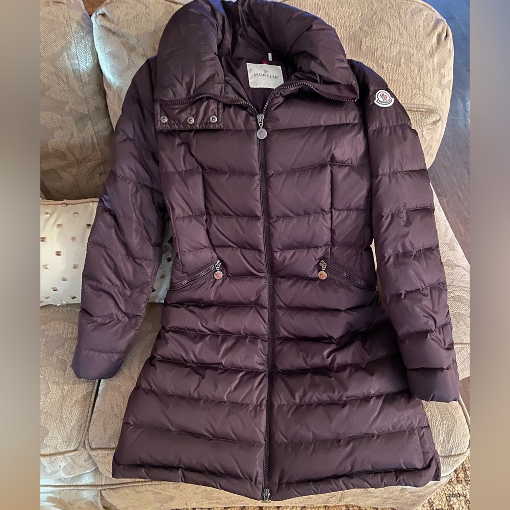 Moncler Women's Long Puffer Coat in Dark Plum